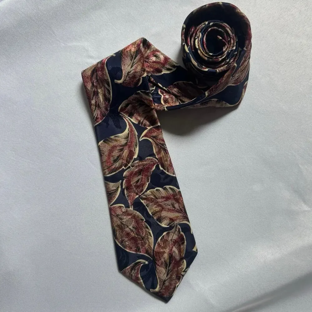 Vintage Guy Laroche Cravate Tie Made in USA Abstract Leaf Motif Designer Necktie